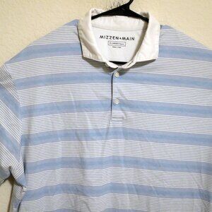 Mizzen Main Shirt Men XL Short Sleeve Golf Polo Blue White Striped